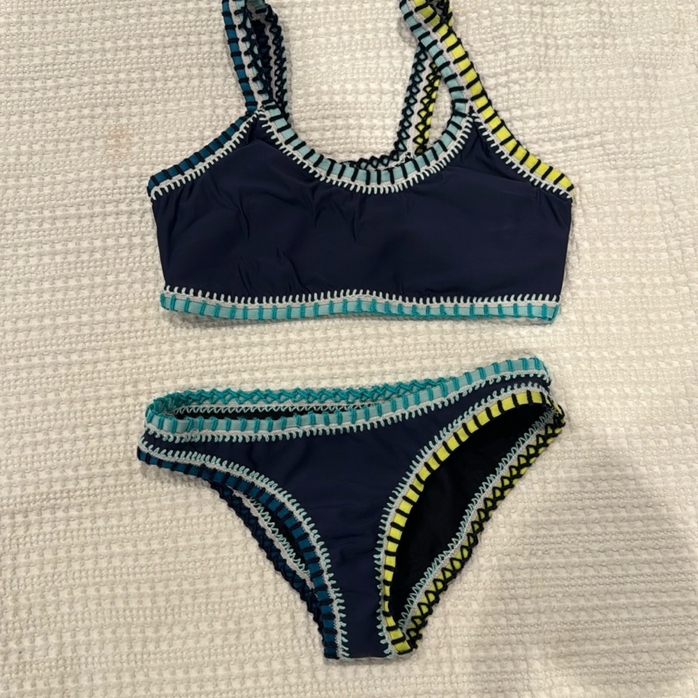 Platinum swimwear navy bikini with neon stitching